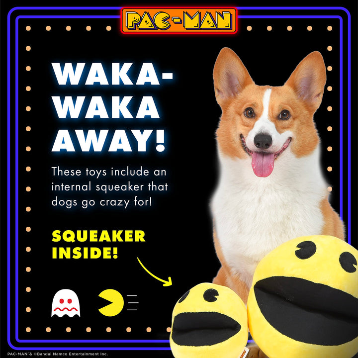 PAC-MAN for Pets 8" Plush Squeak Toy for Dogs | Plush Dog Toy with Squeaky | Squeaker Dog Toys | Officially Licensed Pet Products | Gifts for Gamers and Arcade Lovers