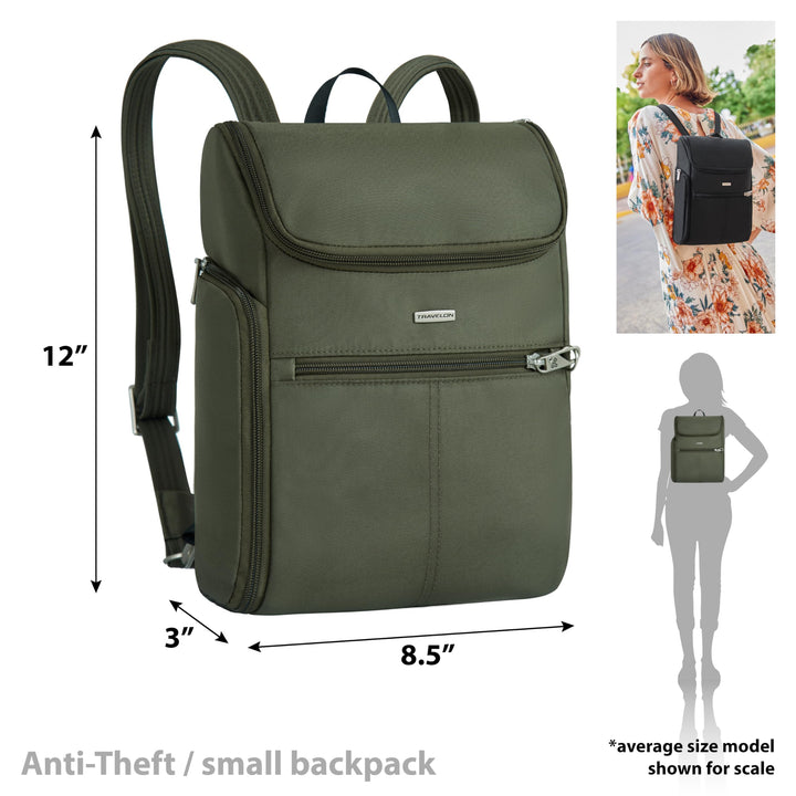 Anti-Theft - Classic Small Convertible Backpack 8.5 x 12 x 3 Black