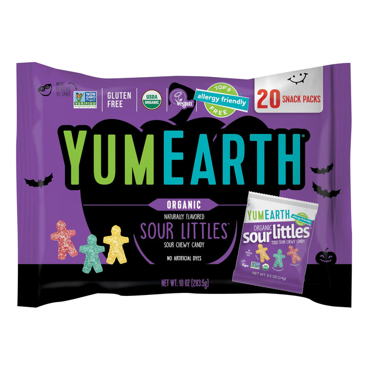 YumEarth Halloween Organic Sour Littles Chewy Candy - Allergy Friendly (Top 9 Free), No Artificial Dyes or Flavors, Non GMO, Gluten Free, Vegan Candy Snacks, Individually Wrapped - 10 oz. (Pack of 20) 20 Count