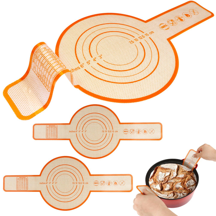 Silicone Bread Sling Dutch Oven, 2 Sets Silicone Bread Baking Mats, Food-Grade Silicone Dutch Oven Liners, Non-Stick Thick Baking Sheet Liner with Extra Long Handles for Transferable Dough Orange Silicone Bread Sling 2 Set