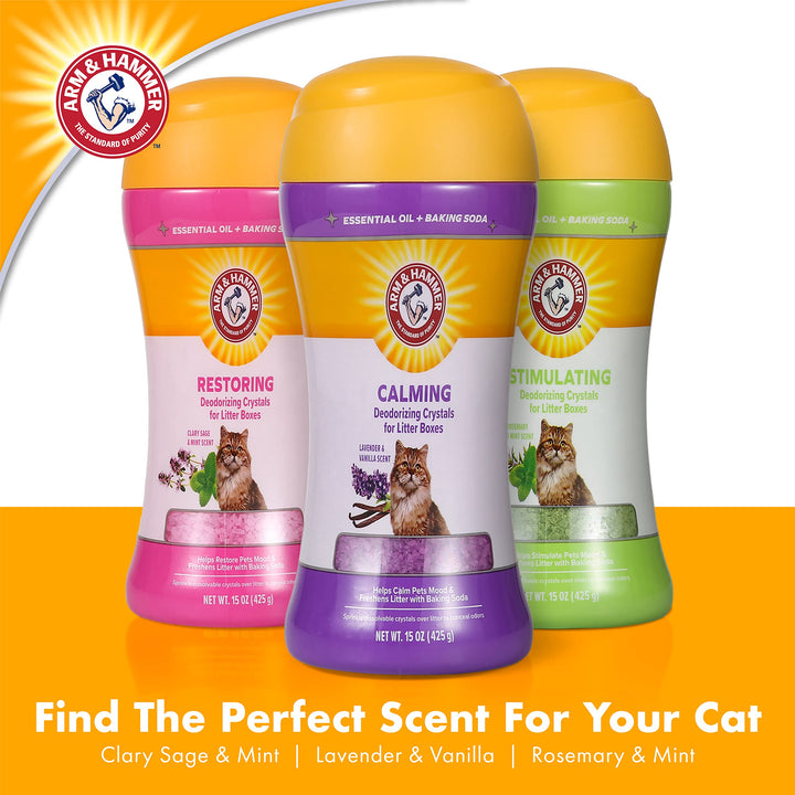 Arm & Hammer Restoring Cat Litter Box Deodorizing Crystals, Clary Sage & Mint Scent - Cat Smell Eliminator for Home, Odor Control, Cat Litter Crystals, Cat Essentials, 15 Ounce Restoring - Clary Sage & Mint 15 Ounce (Pack of 1)