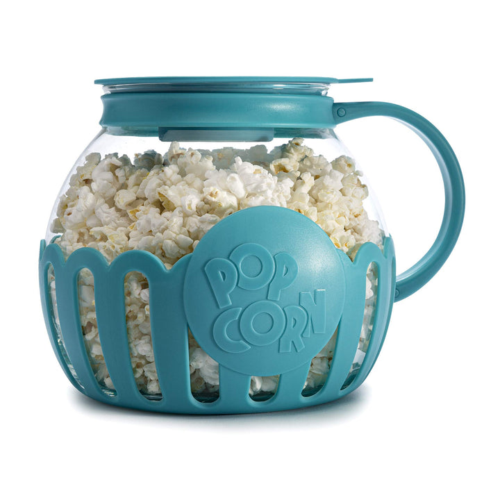 Ecolution Patented Micro-Pop Microwave Popcorn Popper with Temperature Safe Glass, 3-in-1 Lid Measures Kernels and Melts Butter, Made Without BPA, Dishwasher Safe, 3-Quart, Teal 3-Quart Family Size