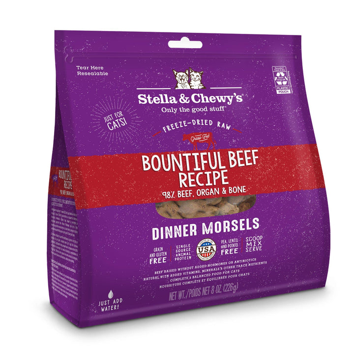Stella & Chewy's Freeze-Dried Raw Cat Dinner Morsels – Grain Free, Protein Rich Cat & Kitten Food – Bountiful Beef Recipe – 8 oz Bag 8 Ounce (Pack of 1)