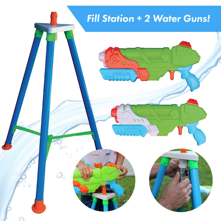 2 Water Guns for Kids Ages 8-12, Teens & Adults, X Large Long Range Squirt Water Gun 1360 cc, Water Blaster Pistol Super Soaker, Watergun, Quick Fill Reload Station Included, Water Toy Guns