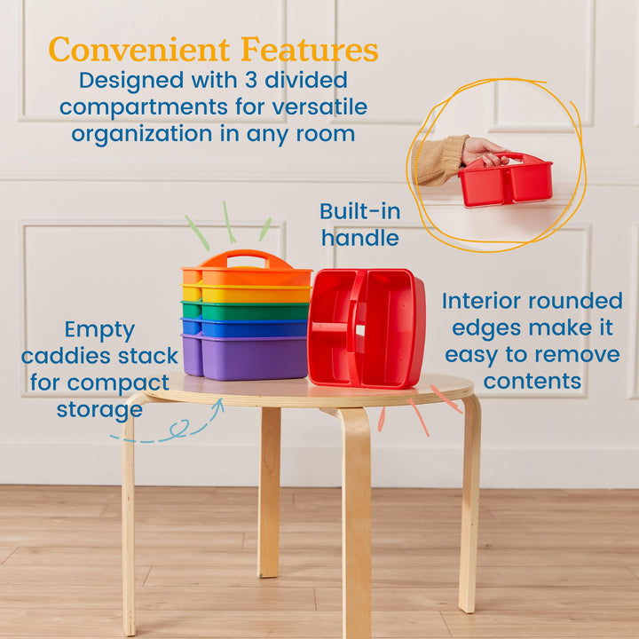 ECR4Kids 3-Compartment Storage Caddy, Supply Organizer, Primary, 6-Pack