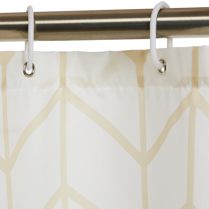 Basics Water Resistent Fabric Shower Curtain with Grommets and Hooks, Machine Washable, Natural Herringbone, 72'' x 72''