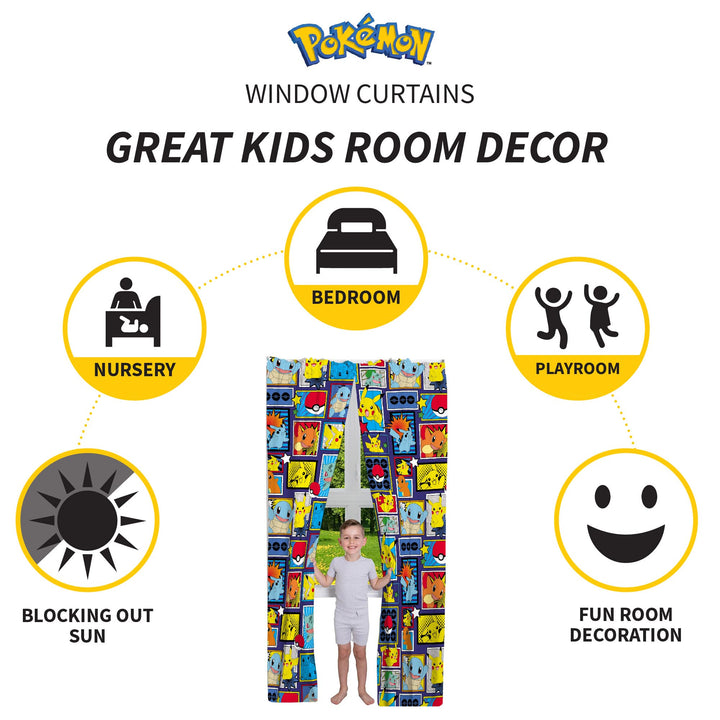 Franco Kids Room Window Curtains Drapes Set, 82 in x 84 in, Pokemon(PRINTS MAY VARY!)