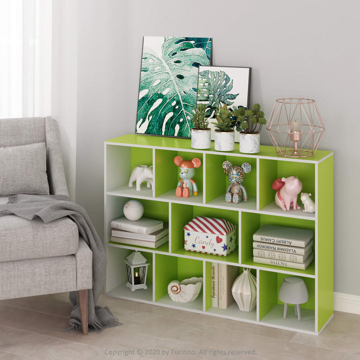 Furinno Pasir 3-Tier Open Shelf Bookcase, White/Green 11003WH/GR 3-Tier Cube