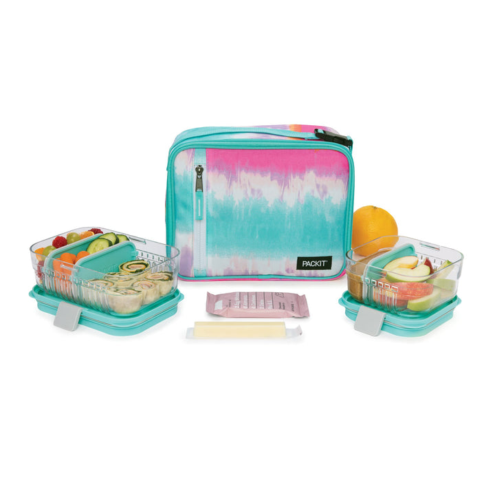 PackIt Freezable Classic Lunch Box, Tie Dye Sorbet, Built with EcoFreeze Technology, Collapsible, Reusable, Zip Closure With Zip Front Pocket and Buckle Handle, Designed for Lunches Multicolor/Assorted