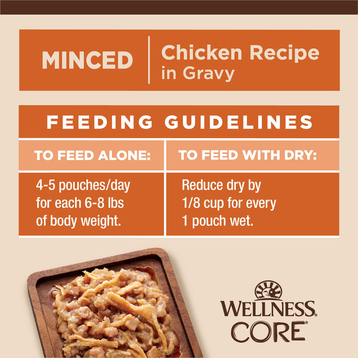 Wellness CORE Tiny Tasters Wet Cat Food, Complete & Balanced Natural Pet Food, Made with Real Meat, 1.75-Ounce Pouch, 12 Pack (Adult Cat, Minced Chicken in Gravy) 1.75 Ounce (Pack of 12)