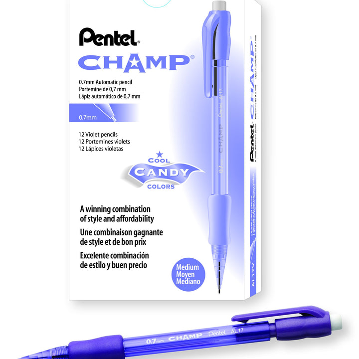 Pentel Champ Automatic Pencil, 0.7mm, Violet Barrel, Box of 12 (AL17V) 0.7 mm 12 Count (Pack of 1)