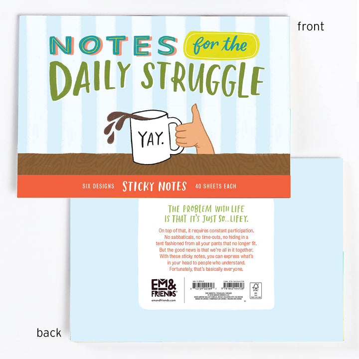 Em & Friends Daily Struggle Sticky Note Packet, 6 Sticky Note Pads Set, 2.75 x 2.75-Inches and 40-Sheets Each