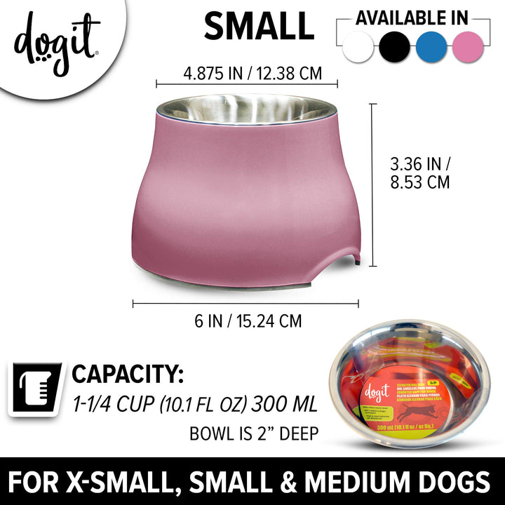 Dogit Elevated Dog Bowl, Stainless Steel Dog Food and Water Bowl for Small Dogs, Pink, 73742