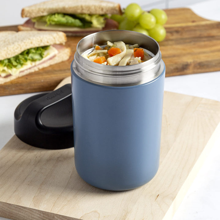 Goodful Vacuum Sealed Insulated Food Jar with Handle Lid, Stainless Steel Thermos, Lunch Container, 16 Oz, Ensign Blue