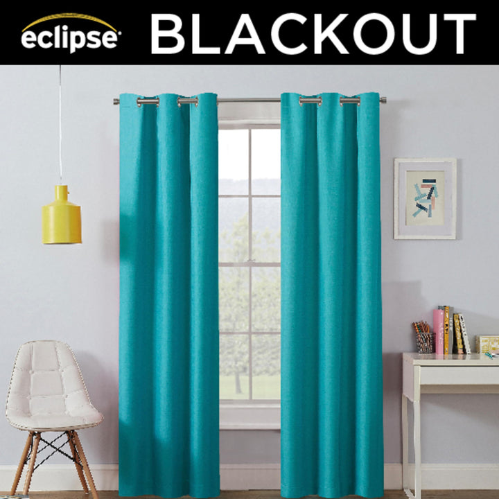 Eclipse Kendall Blackout Curtain, Thermal Insulated Grommet Window Panel, Noise Reducing Curtains for Bedroom, Living Room or Nursery, (1 Panel), 84 in Long x 42 in Wide, Turquoise 84" x 42" Blue Solid