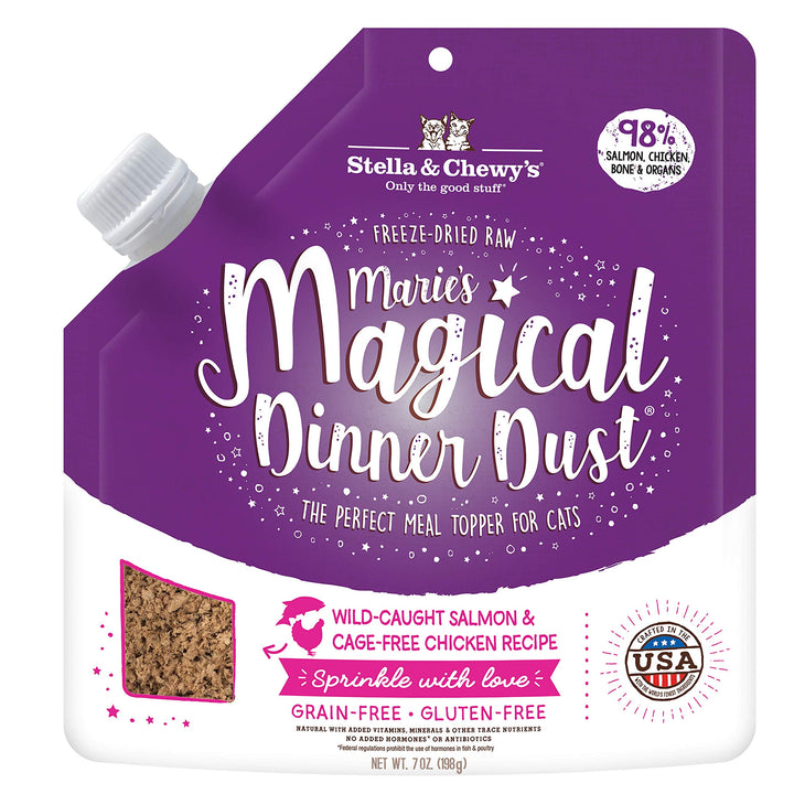 Stella & Chewy's Freeze-Dried Raw Marie’s Magical Dinner Dust – Grain Free, Protein Rich Cat & Kitten Food Topper – Wild-Caught Salmon & Cage-Free Chicken Recipe – 7 oz Bag Salmon & Chicken 7 Ounce (Pack of 1)