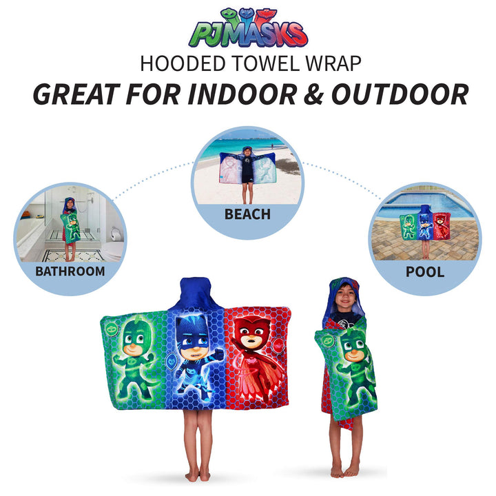 PJ Masks Bath/Pool/Beach Soft Cotton Terry Hooded Towel Wrap, 24" x 50", By Franco Kids Pj Masks 24 in x 50 in