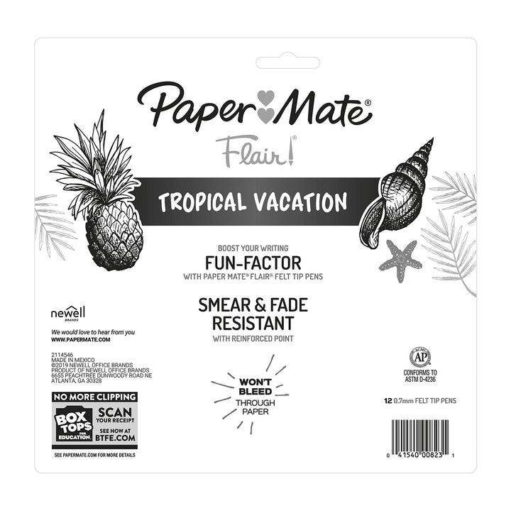 Paper Mate Flair Felt Tip Pens, Medium Point, Special Edition Tropical Vacation, Pack of 12