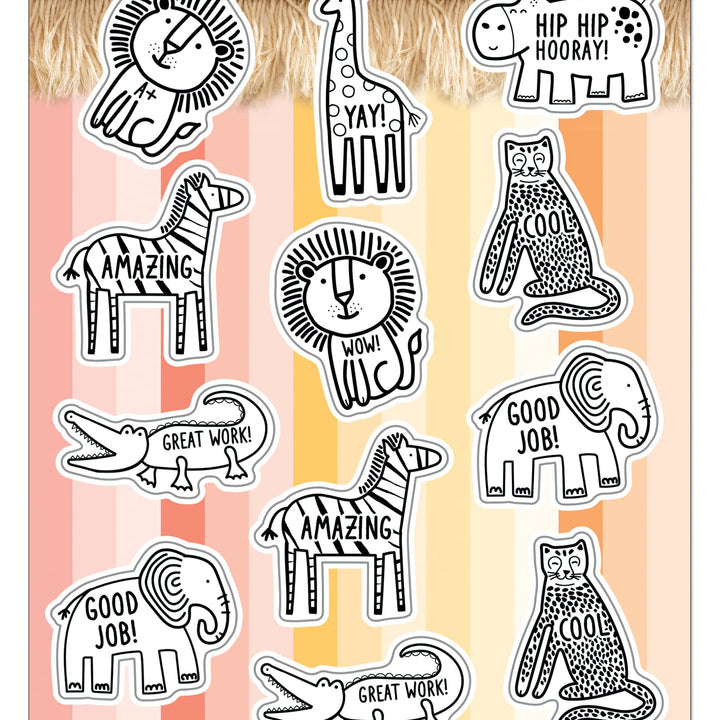 Schoolgirl Style Simply Safari Animal Sticker Pack, 72 Motivational Safari Stickers, Small Reward Stickers for Kids, Colorful Safari Sticker Sheet Set (6 Sheets) 1 Count (Pack of 1)