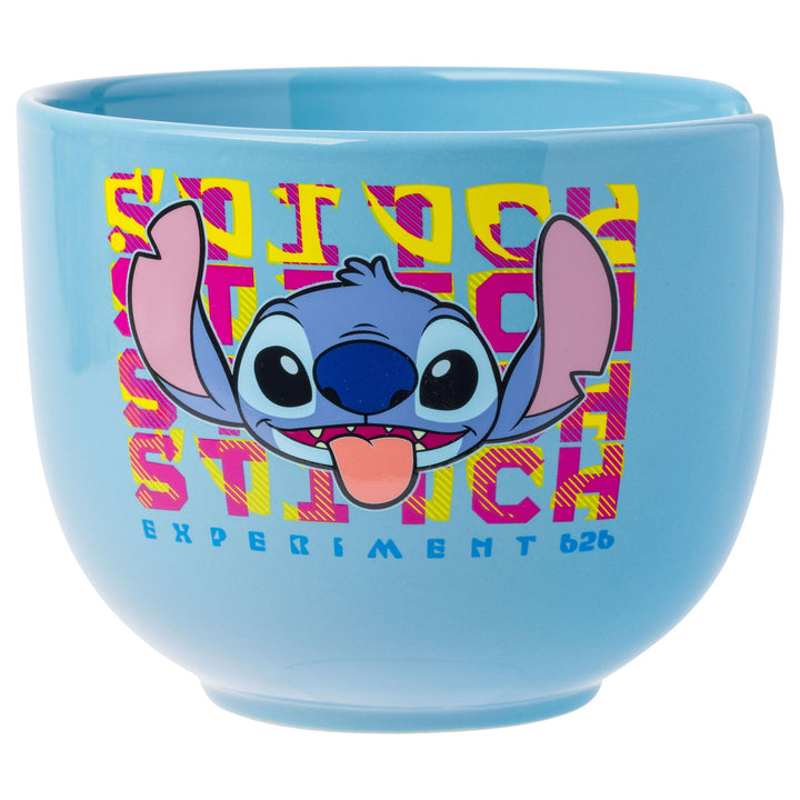 Silver Buffalo Lilo and Stitch Face Experiment Ceramic Ramen Bowl with Chopsticks, 20 Ounces, Multicolor