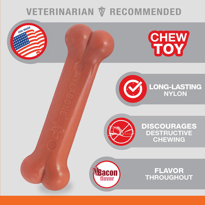 Nylabone Power Chew Classic Bone Chew Toy for Dogs, Durable Dog Toys for Aggressive Chewers, Bacon Flavor, Medium/Wolf - Up to 35 lbs. (1 Count) Medium/Wolf (1 Count)