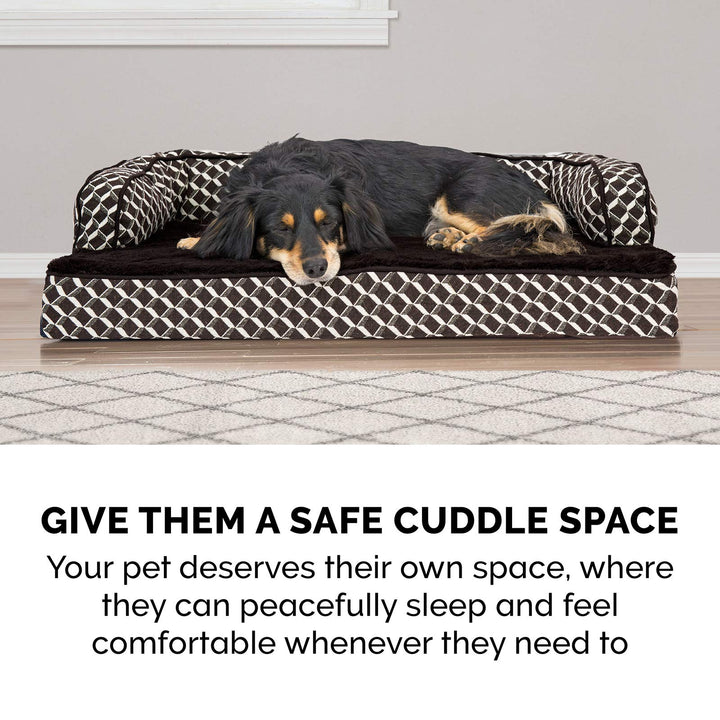 Furhaven Memory Foam Dog Bed for Small Dogs w/ Removable Bolsters & Washable Cover, For Dogs Up to 20 lbs - Plush & Woven Decor Comfy Couch Sofa - Diamond Brown, Small 20.0"L x 15.0"W x 6.3"Th (Comfy Couch - Plush & Decor) Diamond Brown