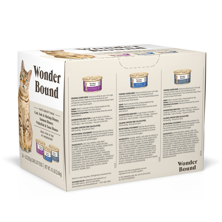 Brand - Wonder Bound Wet Cat Food, Pate, No Added Grain, (Whitefish & Tuna), 3 ounce (Pack of 24) Whitefish & Tuna