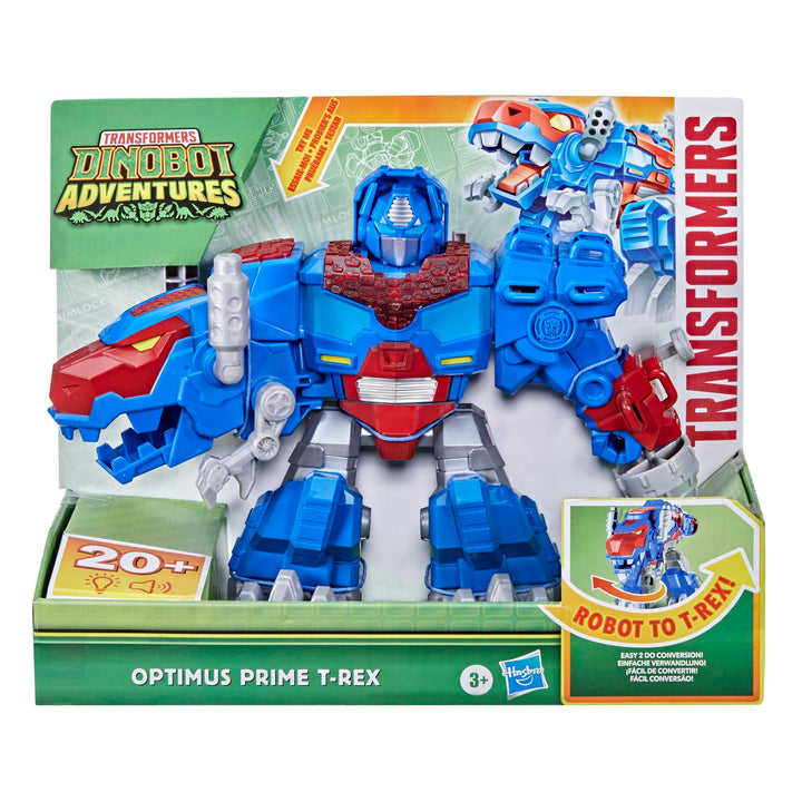 Transformers Dinobot Adventures Optimus Prime T-Rex Converting Toy with Lights and Sounds, 9+ Inch Action Figure, Ages 3 and Up