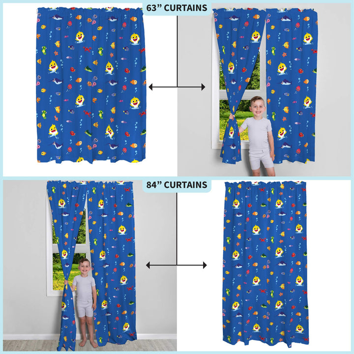 Franco Kids Room Window Curtains Drapes Set, 82 in x 84 in, Baby Shark