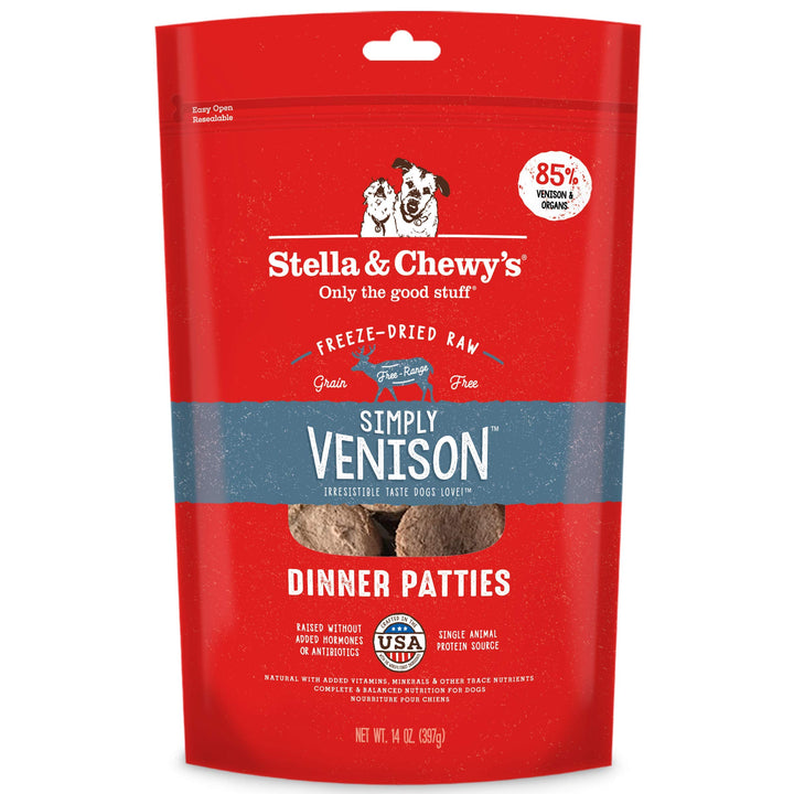 Stella & Chewy's Freeze Dried Raw Dinner Patties – Grain Free Dog Food, Protein Rich Simply Venison Recipe – 14 oz Bag 14 Ounce (Pack of 1)