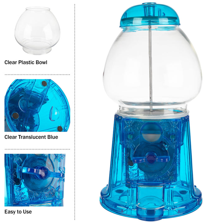 11-Inch Translucent Gumball Machine - Coin-Operated Candy Dispenser Vending Machine and Piggy Bank by Great Northern Popcorn (Blue) BLUE