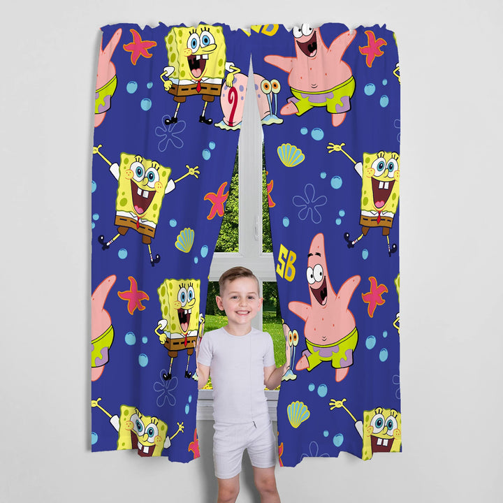 Franco Kids Room Window Curtains Drapes Set, 82 in x 63 in, Spongebob Squarepants