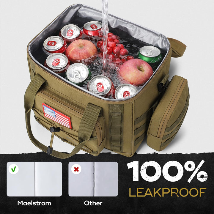 Maelstrom Tactical Lunch Box, Insulated Lunch Bag for Men, Large Durable Leakproof Cooler Bag with Detachable MOLLE Bags, Modern Lunch Tote for Adult Women Work,Picnic,20 Cans/15 L, Khaki 15L