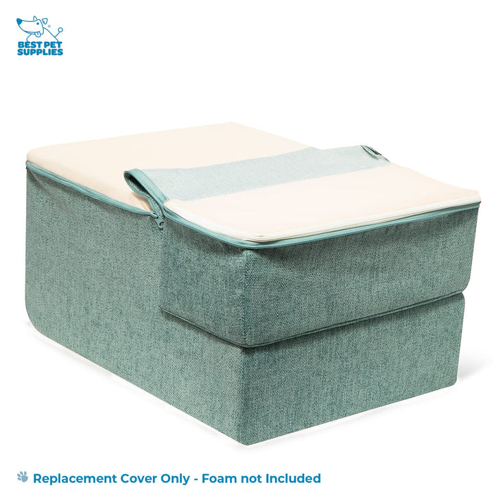Best Pet Supplies Foldable Pet Stairs Cover for Foam Dog Ramps, Replacement Slip with Non-Slip Step Surface, Plush and Soft Fabric, Provides Paw Traction and Stability - Pale Teal, 3-Step Replacement Cover 3-Step (H: 16.5")