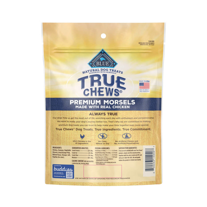 Blue Buffalo True Chews Premium Morsels Natural Dog Treats, Chicken 11 oz bag 11 Ounce (Pack of 1)