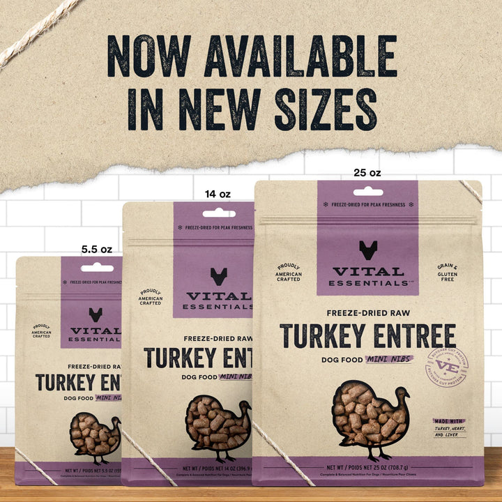 Vital Essentials Freeze Dried Raw Dog Food, Turkey Mini Nibs Entree, 5.5 oz 5.5 Ounce (Pack of 1)