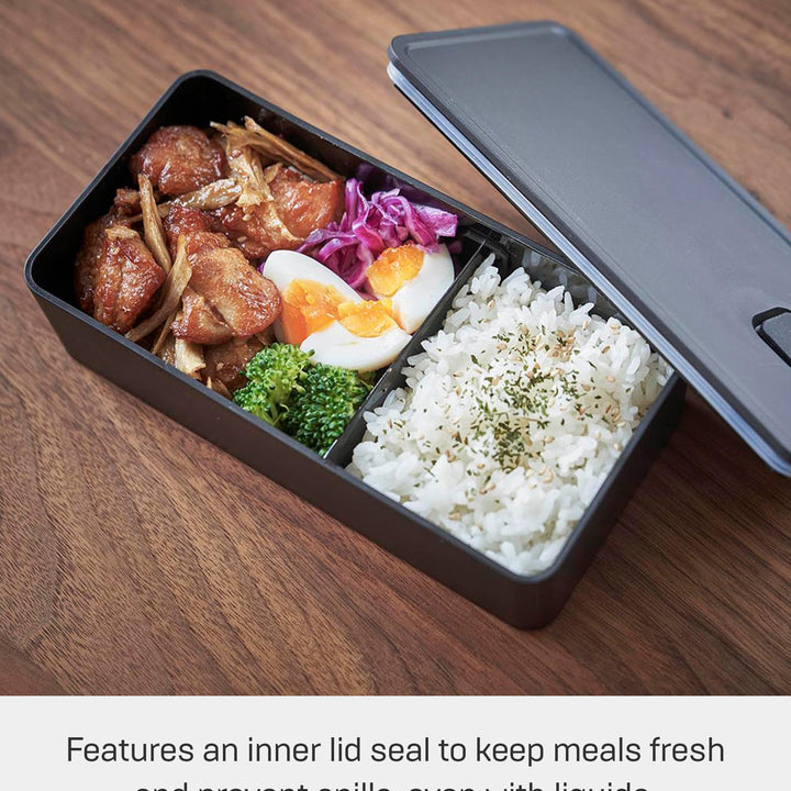 YAMAZAKI Home Tower Vacuum-Sealing Bento Box, Microwave-Safe Leak Proof Wide Lunch Box Or Food Storage Container For Fridge Or Freezer - Rectangle - Polypropylene - 500Ml Black Wide Sealed Lunch Box with Valve