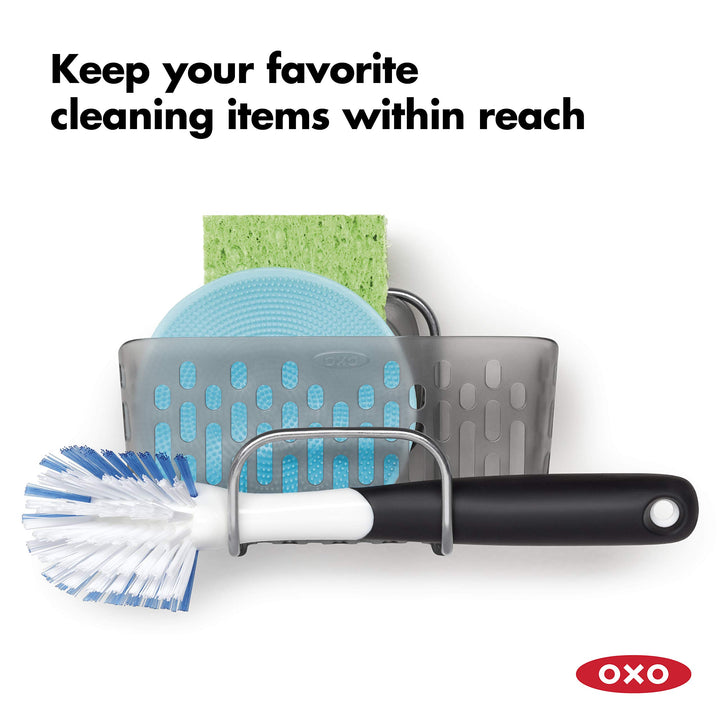 OXO Good Grips Stronghold Suction Sinkware Organizer for kitchen - Plastic, Gray, One Size Suction Sink Caddy