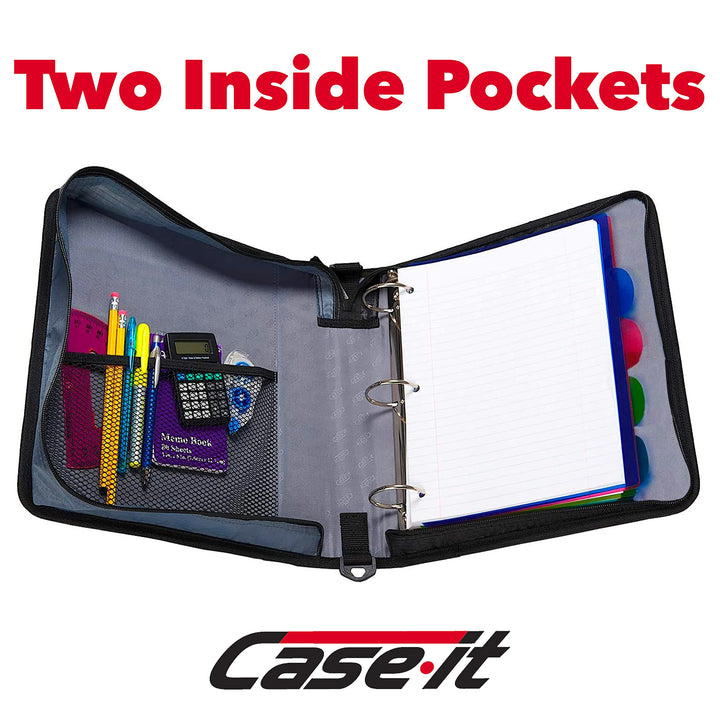 Case-It The Classic Zipper Binder - 2 Inch O-Rings - Multiple Pockets - 800 Sheet Capacity - Comes with Shoulder Strap - Midnight Blue D-251 Single