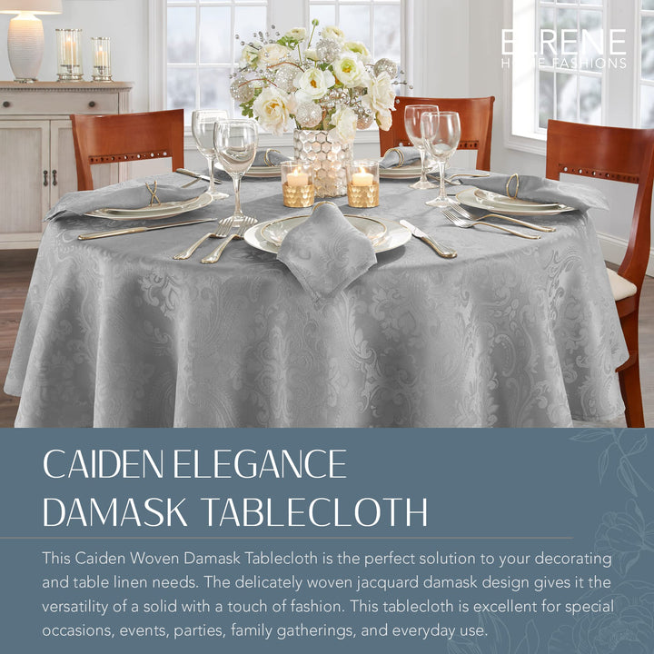 Elrene Home Fashions Caiden Elegance Damask Fabric Tablecloth, 60" x 84" Oval, Silver Tablecloth (1)