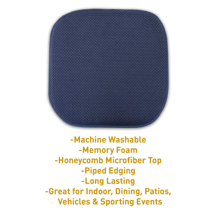 Sweet Home Collection Memory Foam Chair Cushion Honeycomb Pattern Solid Color Slip Non Skid Rubber Back Ultimate Comfort and Softness Rounded Square 16" x 16" Seat Cover,2 Pack,Navy Blue, 2 Piece Navy 2 Pack