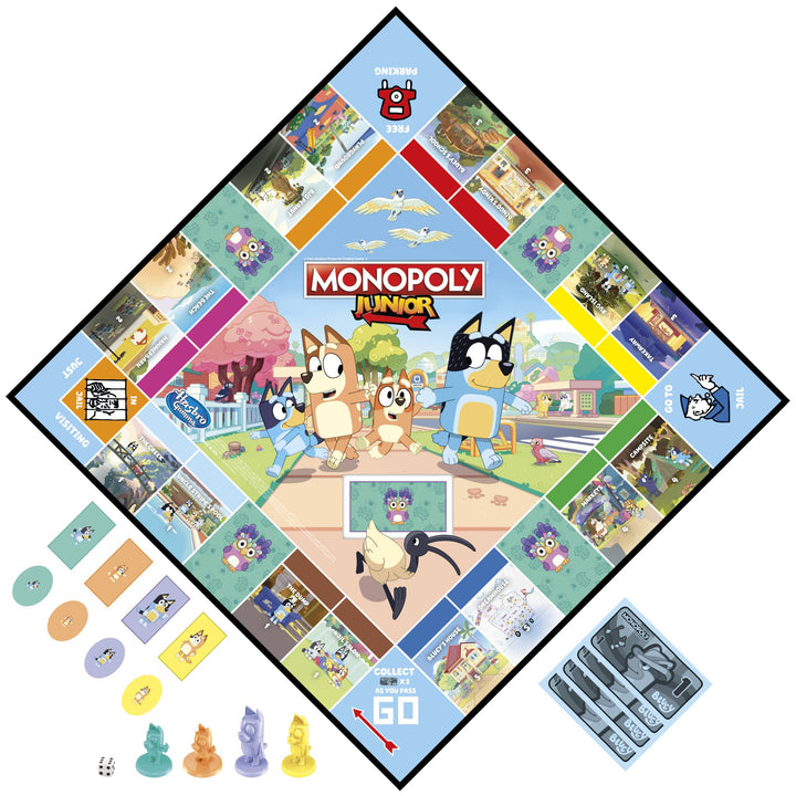 Hasbro Gaming Monopoly Junior: Bluey Edition Board Game for Kids Ages 5+, Play as Bluey, Bingo, Mum, and Dad, Features Artwork from The Animated Series (Exclusive)