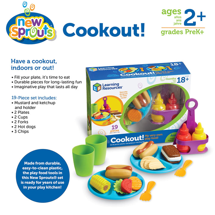 Learning Resources New Sprouts Cookout! ,19 Pieces, Ages 18+ Months, Barbecue Set, Pretend Play Food for Toddlers