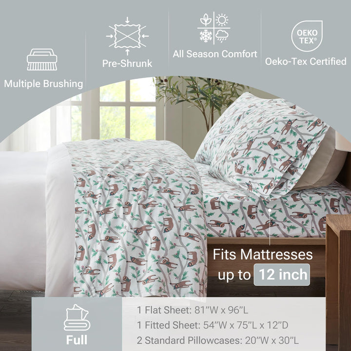 Sleep Philosophy True North Cozy Flannel Warm 100% Cotton Sheet - Novelty Print Animals Stars Cute Ultra Soft Cold Weather Bedding Set, Queen, Aqua Dots 4 Piece