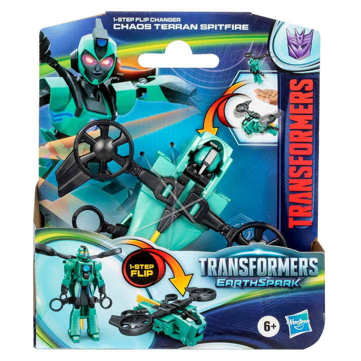 Transformers EarthSpark 1-Step Flip Changer Chaos Terran Spitfire, 4-Inch Converting Robot Action Figure, Interactive Toys for Boys and Girls 6 and Up