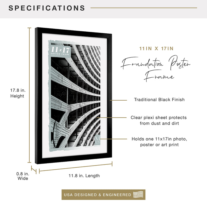 MCS Foundation 20x27 Poster Frame Traditional Black, Vertical & Horizontal Wall Hanging Large Picture Frame for Photos, Posters & Art Prints (1-Pack) Single