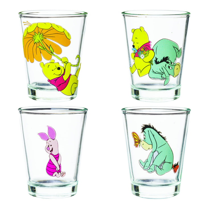 Silver Buffalo Disney Winnie the Pooh Retro Art 4 Pack Mini Glass Set, 1.5 Ounces