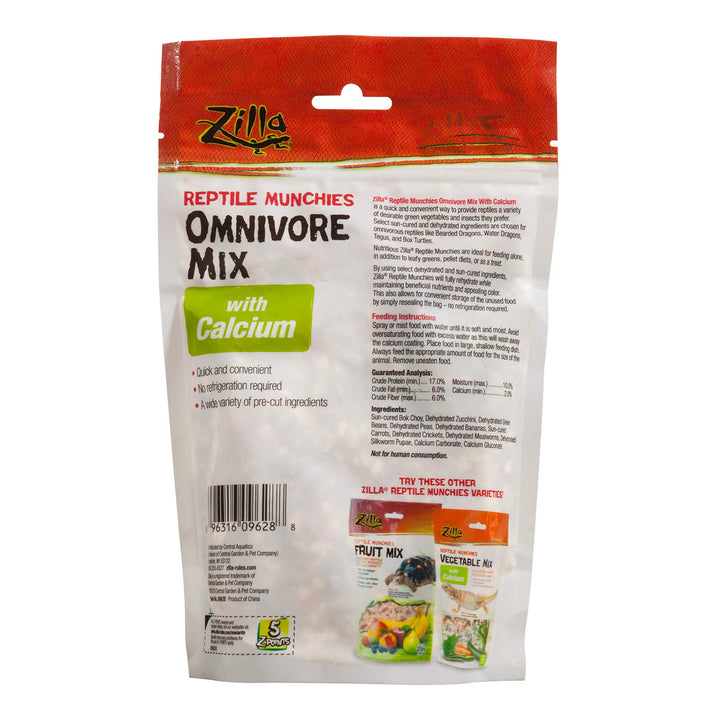 Zilla Reptile Food Munchies Omnivore Mix With Calcium For Bearded Dragons, Water Dragons, Tegus, and Box Turtles, 4-Ounce