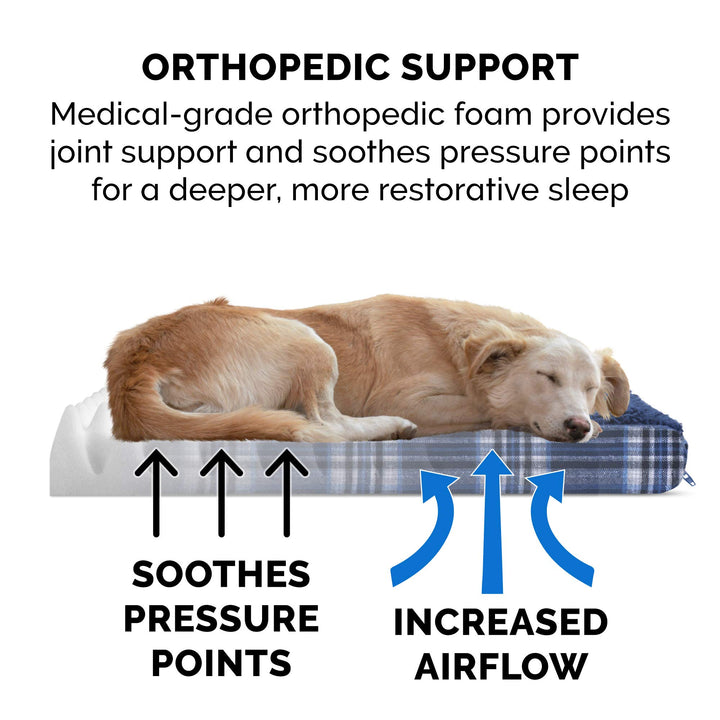 Furhaven Orthopedic Dog Bed for Small Dogs w/ Removable Washable Cover, For Dogs Up to 20 lbs - Sherpa & Plaid Flannel Deluxe Mattress - Midnight Blue, Small