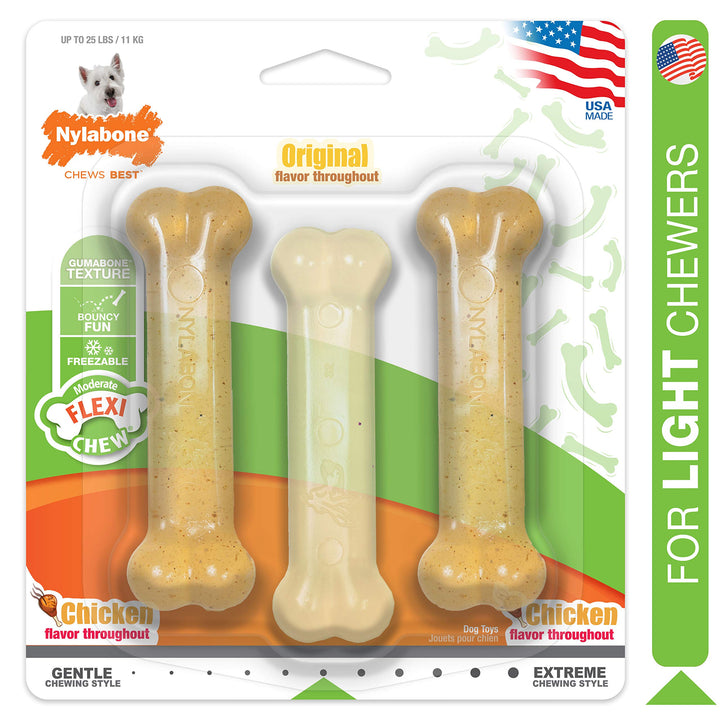 Nylabone FlexiChew Moderate Dog Toys Triple Pack Chicken & Original Small/Regular (3 Count)